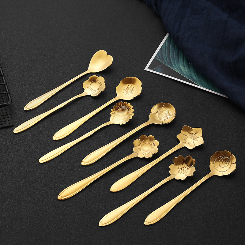 Stainless Steel Cherry Blossom Spoon Long Handle Coffee Spoon Heart Rose Spoon Bird's Nest Honey Stirring Small Spoon Wedding Souvenir