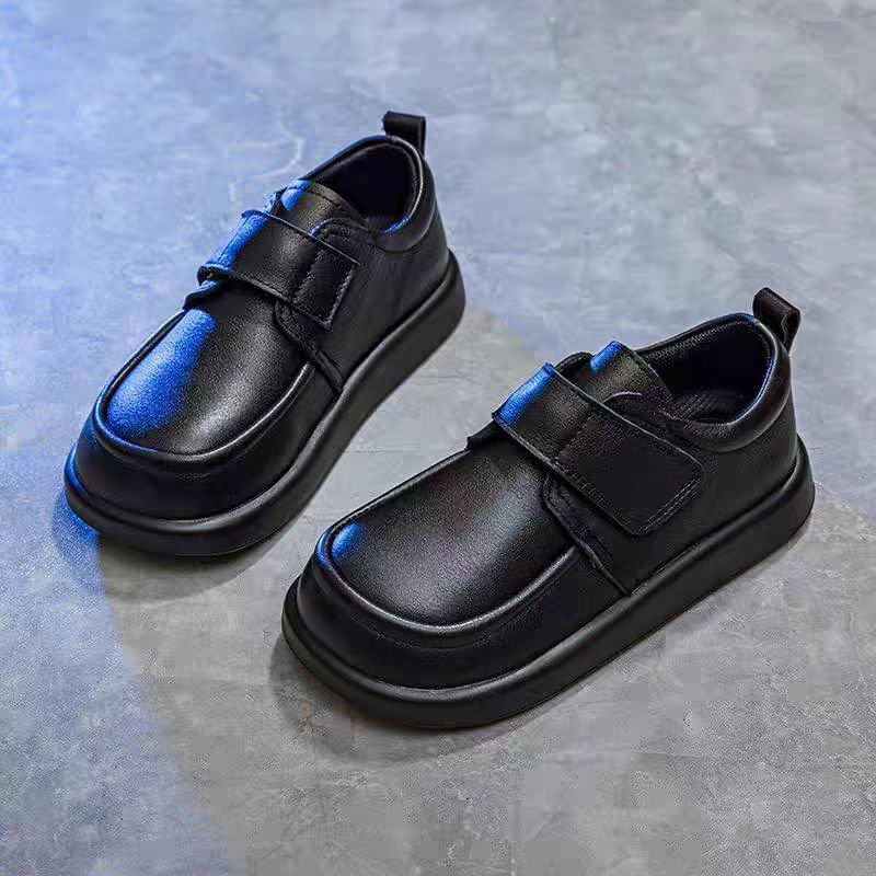 Boys' Leather Shoes Genuine Leather Black Campus Performance Student Shoes Kidsren's Soft Sole Non-Slip Wide Head Girls' Boys' Shoes Performance