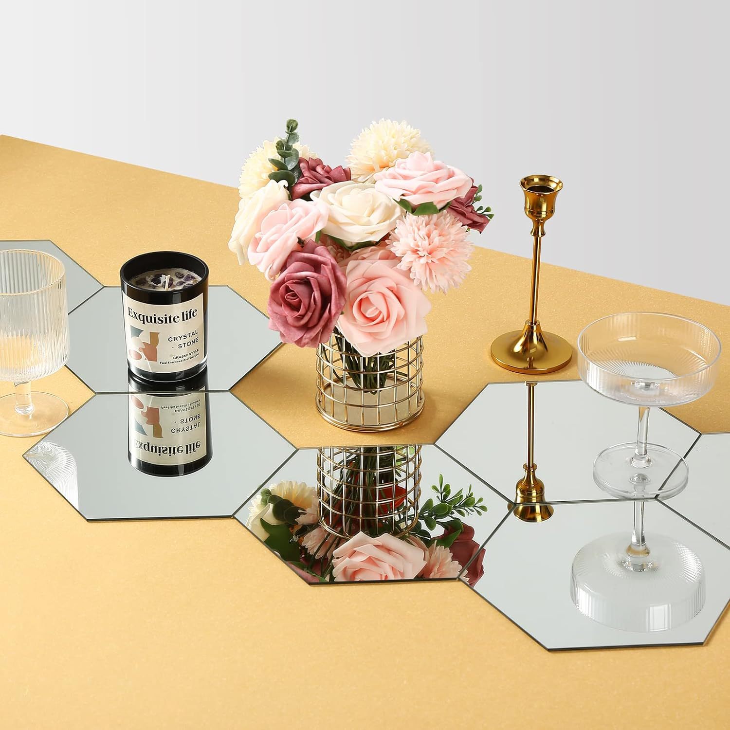 Cross-Border Hexagonal Acrylic Three-Dimensional Mirror Wall Sticker Self-Adhesive Living Room Bedroom Background Wall Home Decoration Soft Mirror