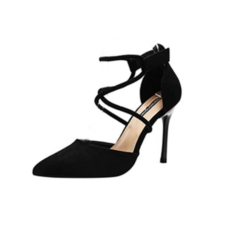 Sexy Pointed-Toe High-Heeled Shoes for Women 2025 Spring New Elegant Cross-Strap Flats Suede Stiletto Heels for Women