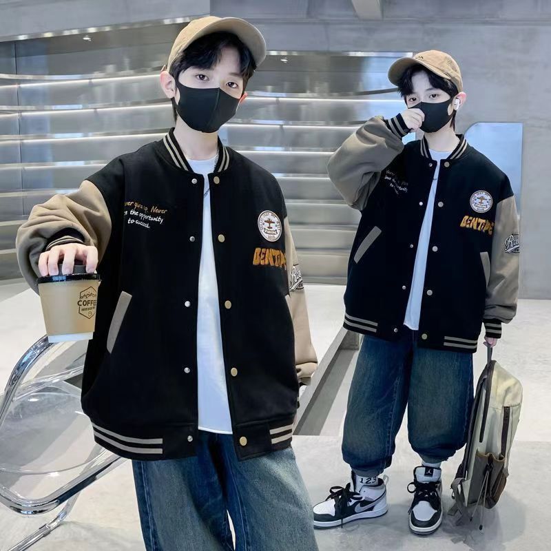 [Fleece-Lined/Non-Fleece-Lined] Boys' Jacket for Spring, Autumn, and Winter, Stylish Fleece-Lined Baseball Jacket for Older Children and Boys