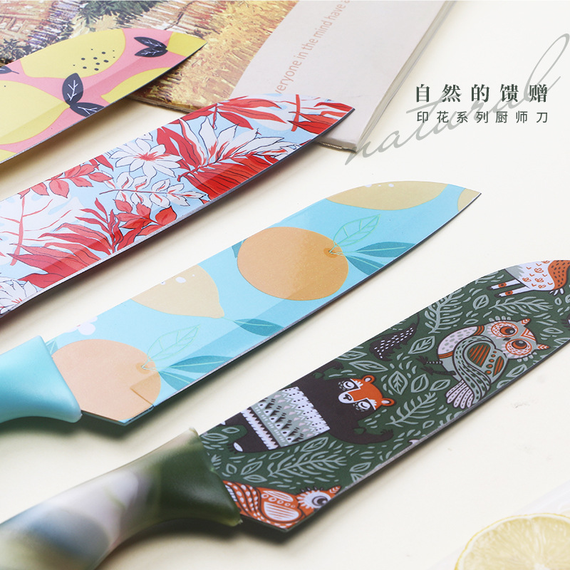 Printed kitchen knife household stainless steel chef knife kitchen special cooking knife women's special complementary food chef knife