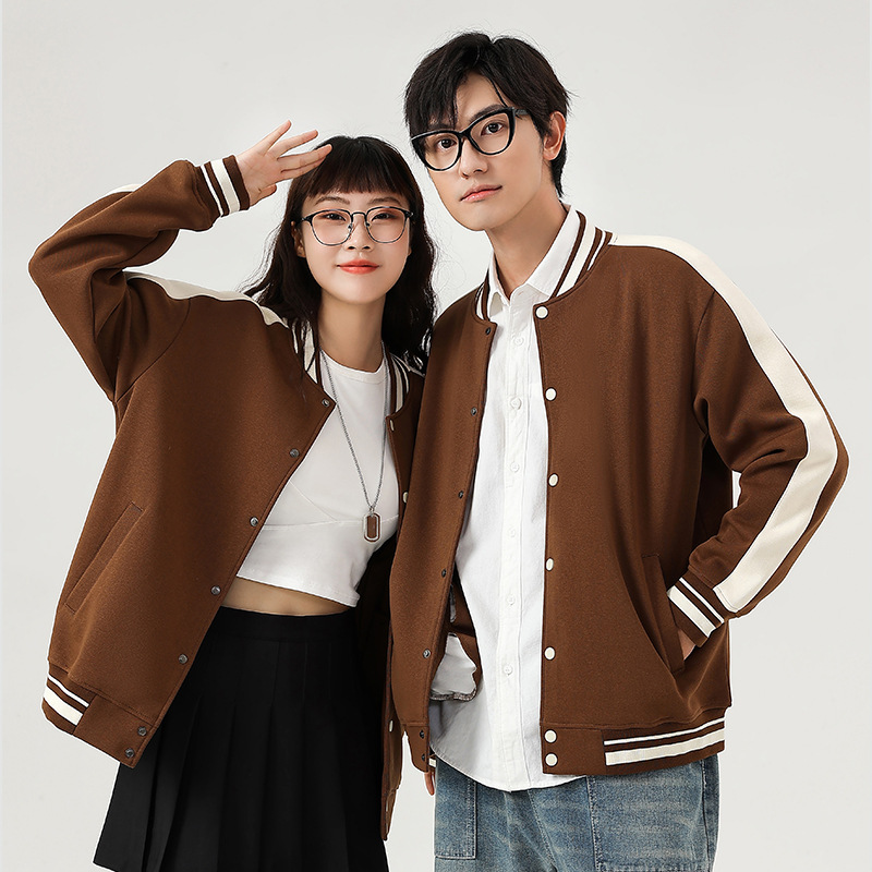 Heavy fall/winter couple single-breasted cardigan overalls overalls team baseball overalls coat custom printed logo contrast color