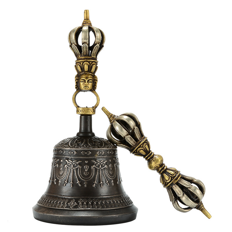 Nepalese Handmade Vajra Pestle Modern Five-Pronged Pema Eight Auspicious Carved Vajra Bell Desktop Ornament