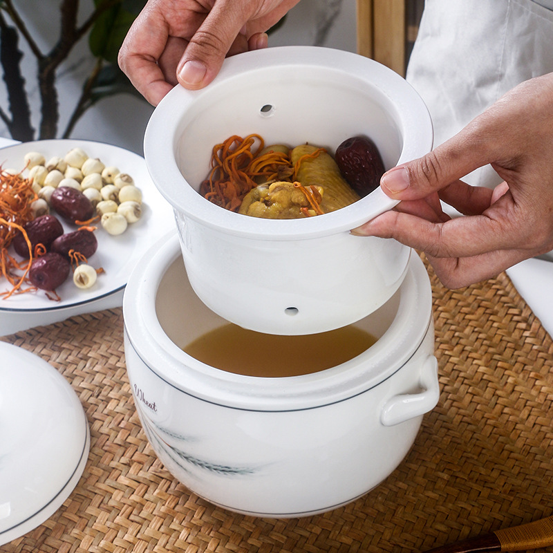 Minnan Duck Soup Stew Pot Water-proof Soup Pot Stew Pot Large Stew Pot for Chicken Stew Pot with Drop Soup Inner Pot Ceramic Pot Underglaze Color