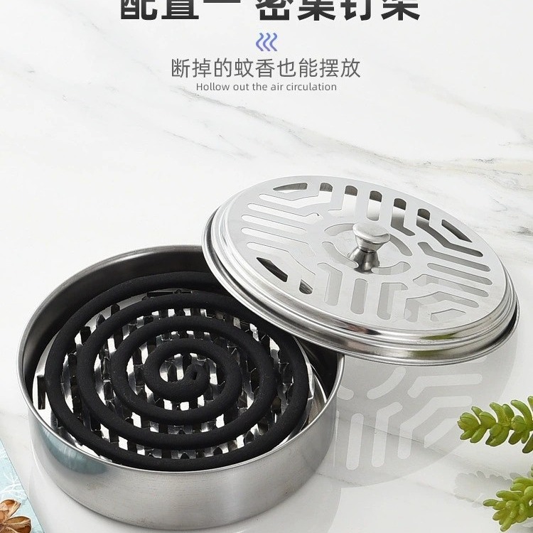 Stainless Steel Mosquito Coil Holder with Lid, Heightened Double-Layer Fireproof Mosquito Coil Box with Nail-Shaped Teeth