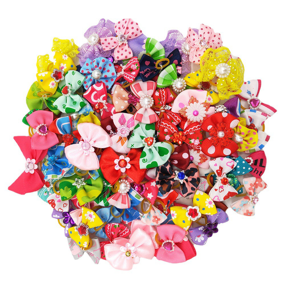 New pet holiday headdress small bow with diamond teddy bear headdress small rubber band Dog Head Flower Factory Outlet