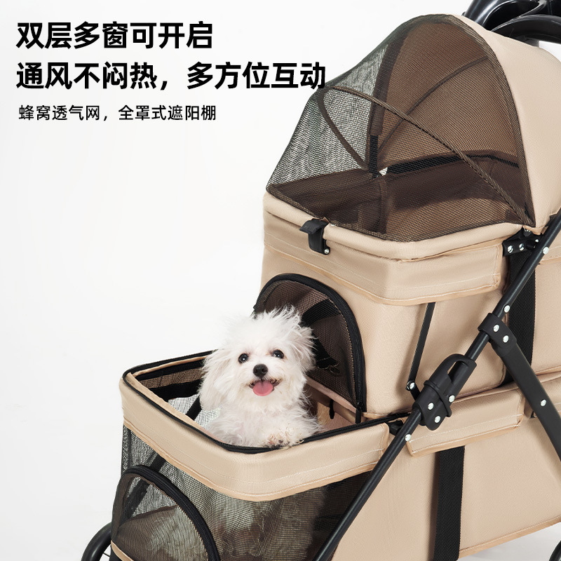 Double-Layer Small and Medium-Sized Pet Stroller, Separate Dog and Cat Stroller, Outdoor Lightweight Upper and Lower Pet Stroller Wholesale Cross-Border