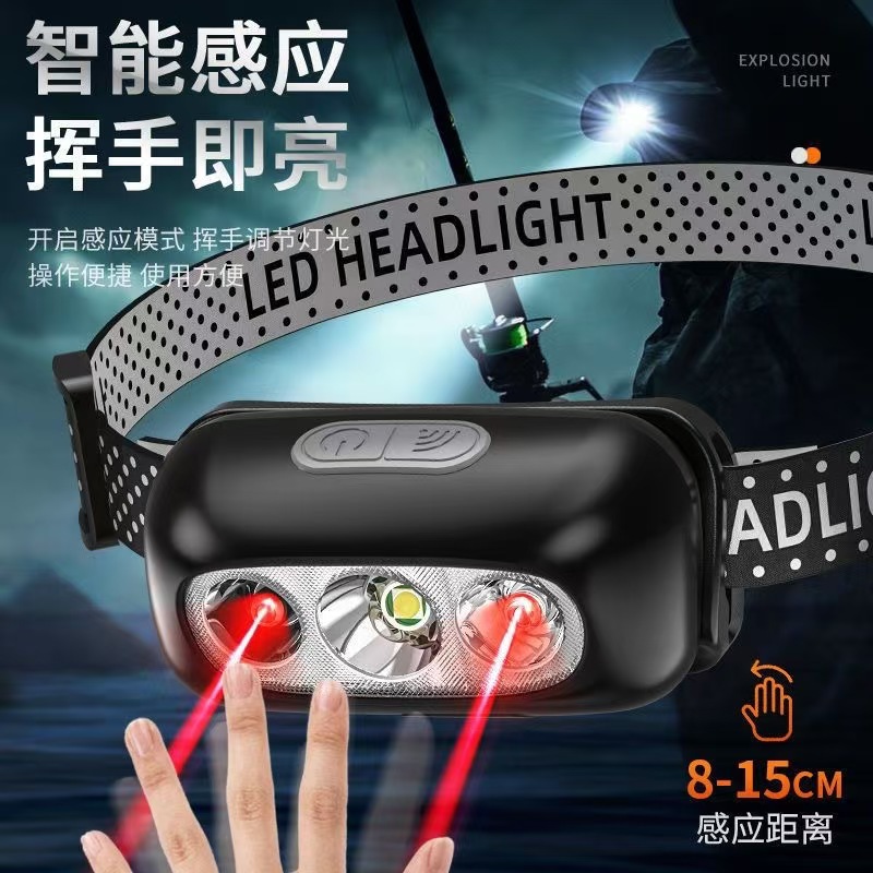Super Bright Sensor Headlamp Led Head-Mounted Glare Headlamp Rechargeable Night Fishing Ultra-Light Portable Waterproof Headlamp