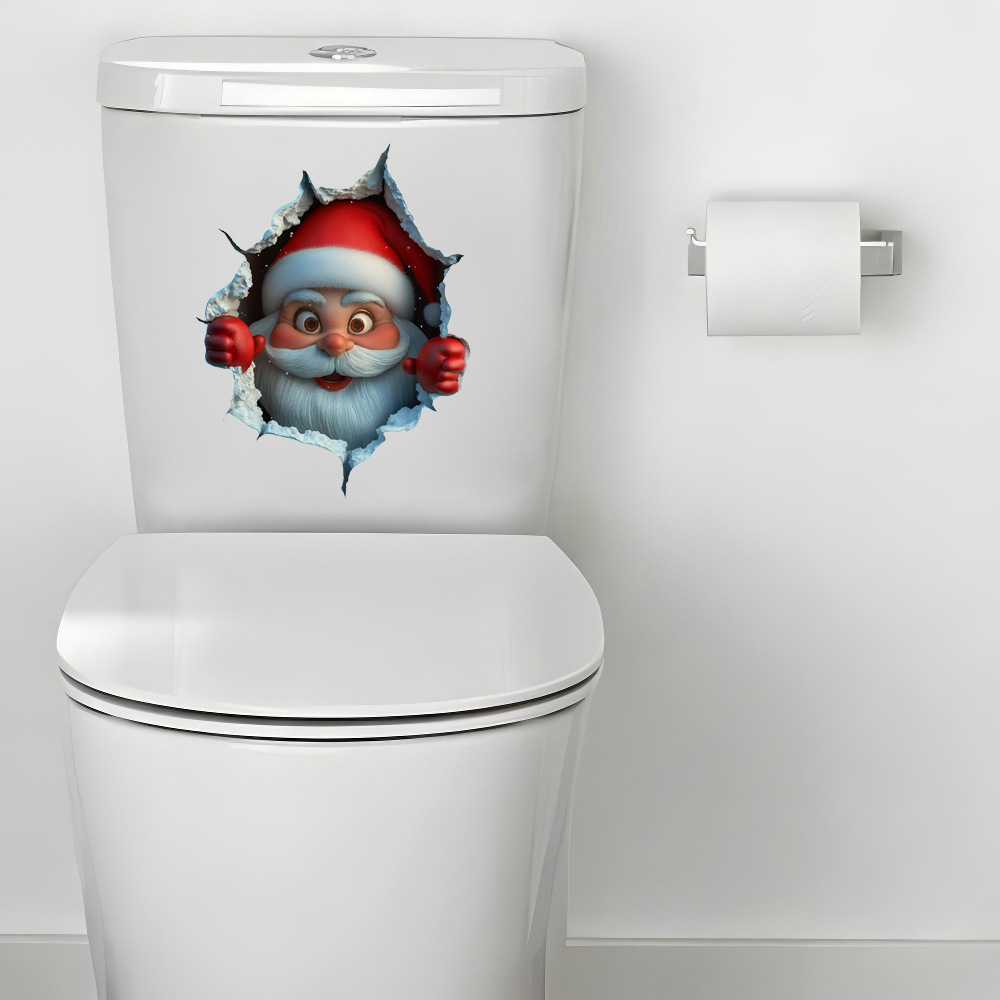Christmas Cute Santa Claus Breaks through the Wall Effect Wall Sticker Toilet Sticker Self-Adhesive Removable