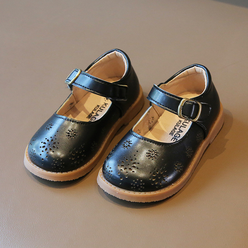 White Girls Leather Shoes Cut Out Breathable 2025 Summer New British Style Kidsren's Princess Shoes Preppy Style Small Flats