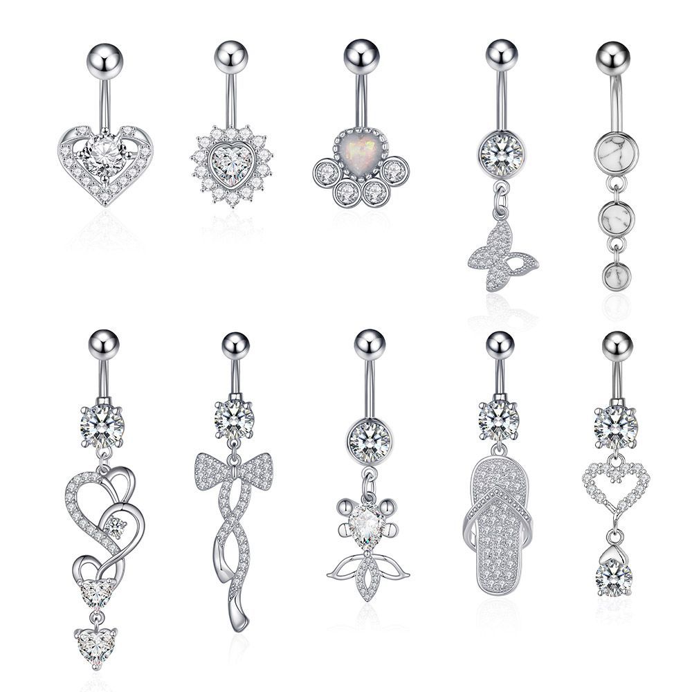 Cross-border new petal Pearl zircon belly button ring belly button nail human body piercing jewelry online wholesale