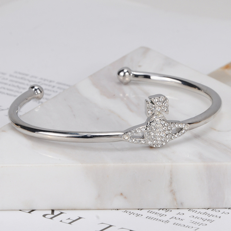 Empress Saturn Series Silver Champagne Diamond Shiny Saturn Logo Bracelet