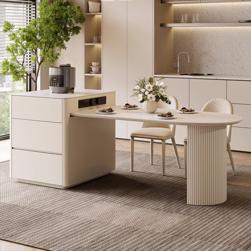 Island Table Integrated Home Retractable Modern Simple Slate Dining Table Kitchen Island Table Arc-Shaped Small Apartment