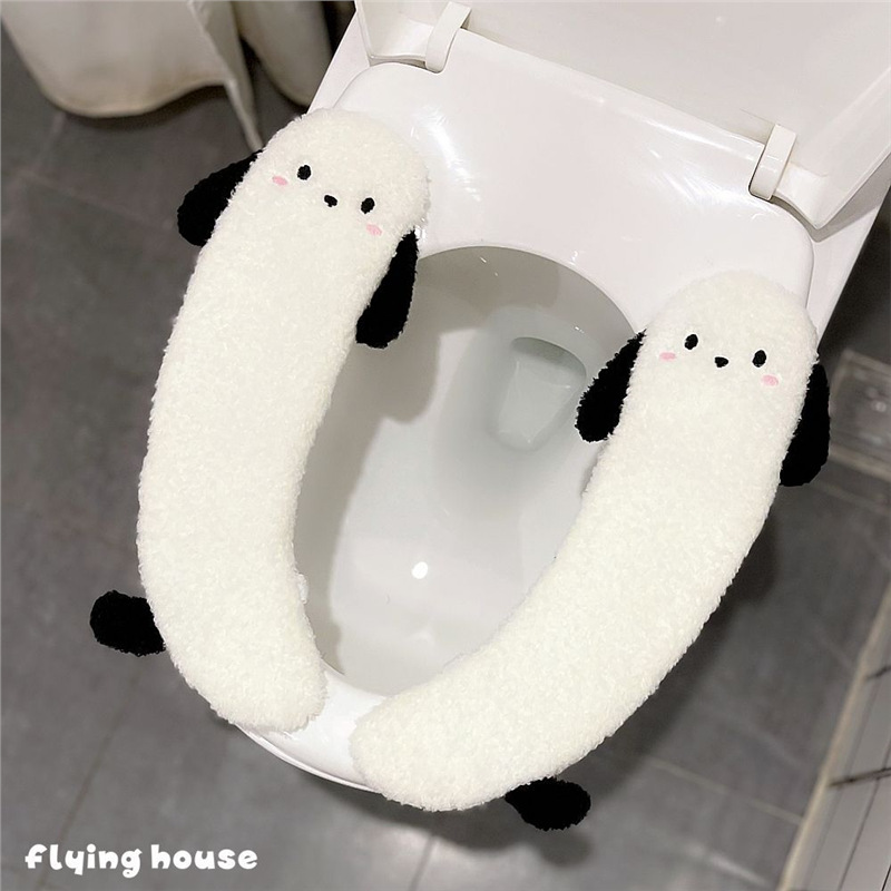 Winter Thickeneded Cute Pacha Dog Toilet Mat Household Fleece-Lined Warm Toilet Seat Cushion Toilet Cover Toilet Gasket
