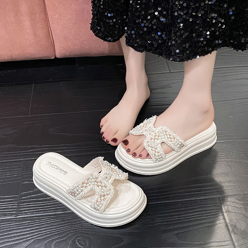 Сандалии с высоким дном для женщин на лето, толстая подошва, для широких ног и беременных, пляжные сандалии