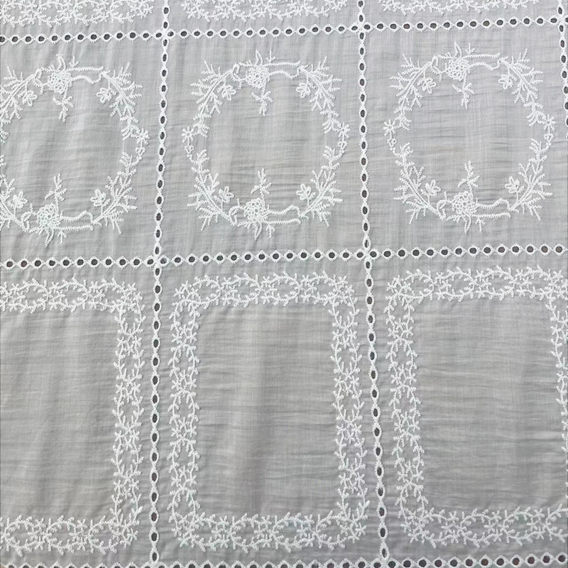 New High-Quality Cut Out Embroider Tencel Checkered Embroider Fabric Children's Dress Fabric Source Manufacturer