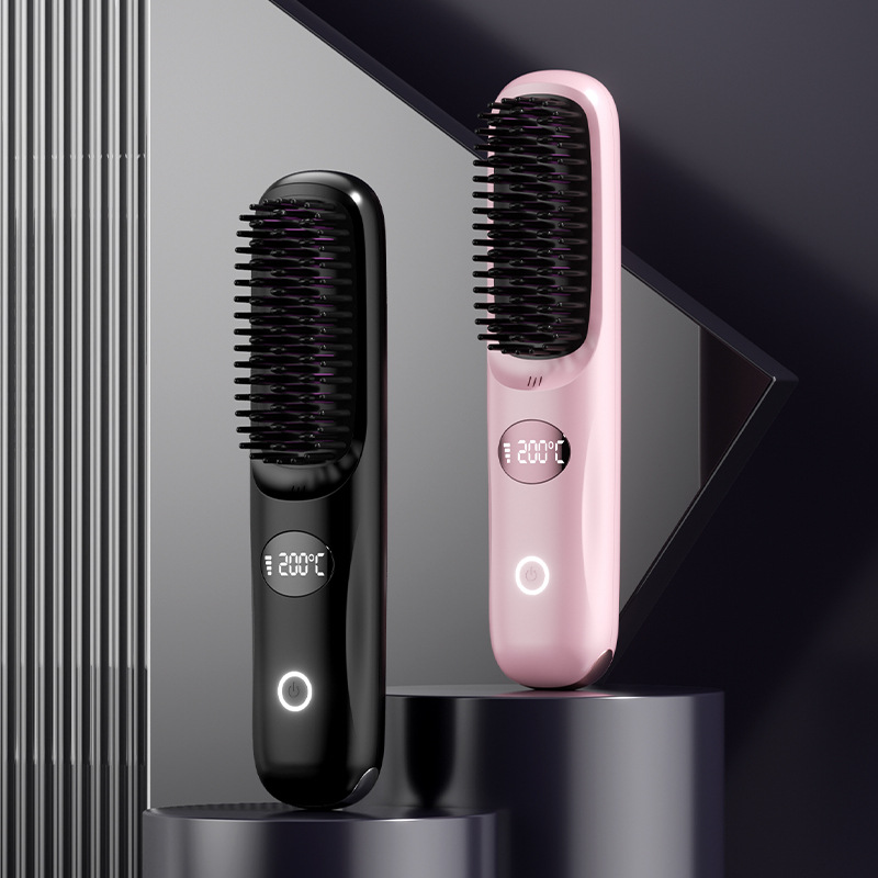 2025 new LCD USB rechargeable ceramic heating comb straight hair conditioner wireless portable curly hair straight comb