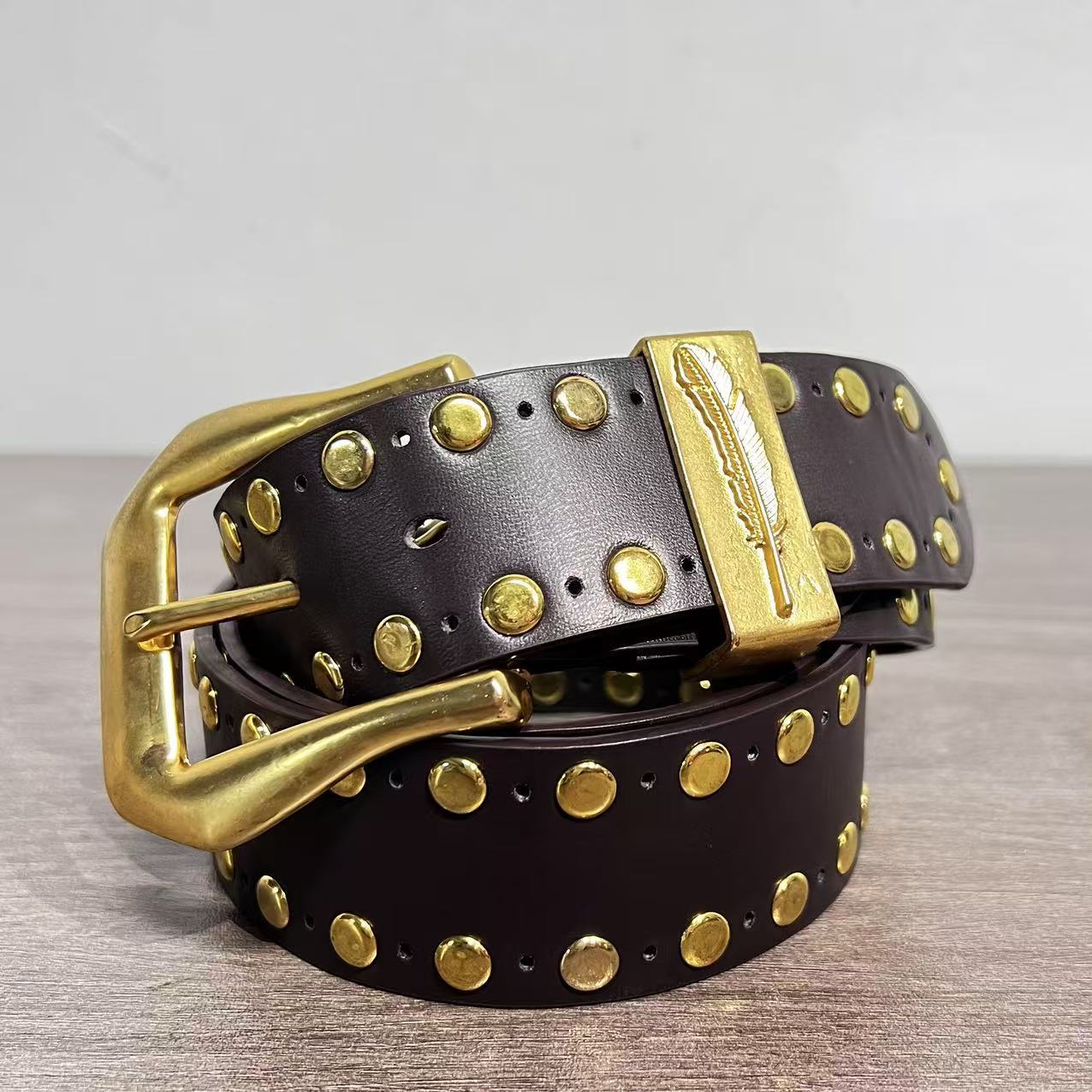 Мужской ремень с медной пряжкой в стиле панк