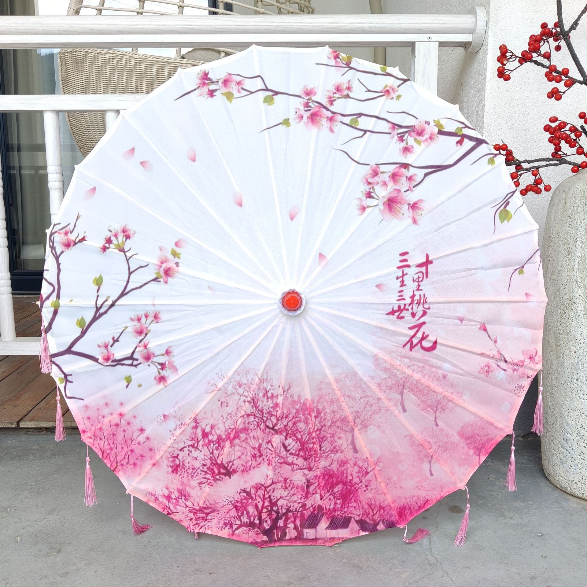 Cloth Bag Chinese Style Printed Ceiling Decoration Oil Paper Umbrella Catwalk Dance Performance Props Ancient Style Craft Umbrella Silk Cloth Umbrella