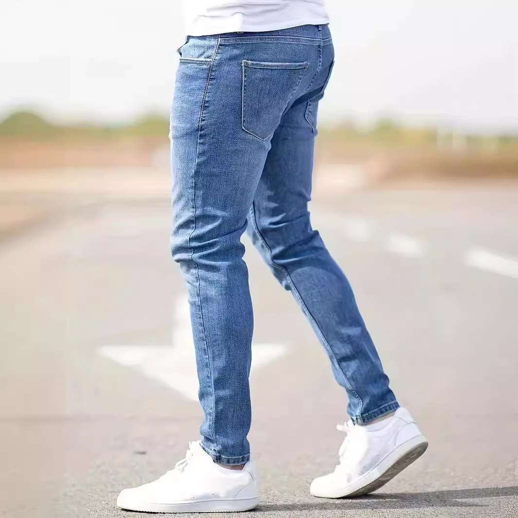 Amazon 2024 Cross-border European and American Men's Stretch Ripped Jeans Skinny Jeans Men's Jeans