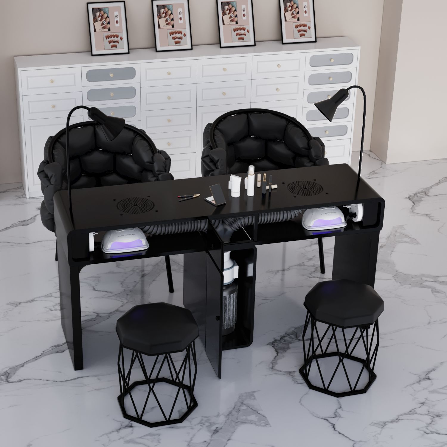 New Widened 45 Turbine Engraving-Grade Vacuum Marble Porcelain Surface Multifunctional Simple Manicure Table and Chair Set