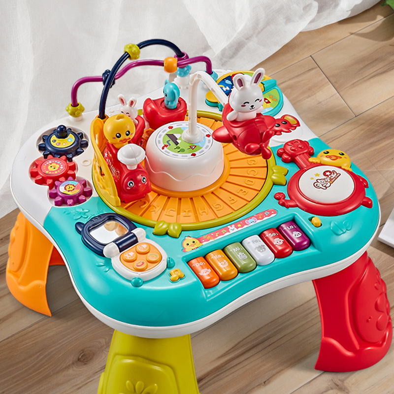 Yellow Duck Baby Multifunctional Game Table Building Blocks Table Children's Educational Baby Toys Early Education One-year-old Gift Cross-Border