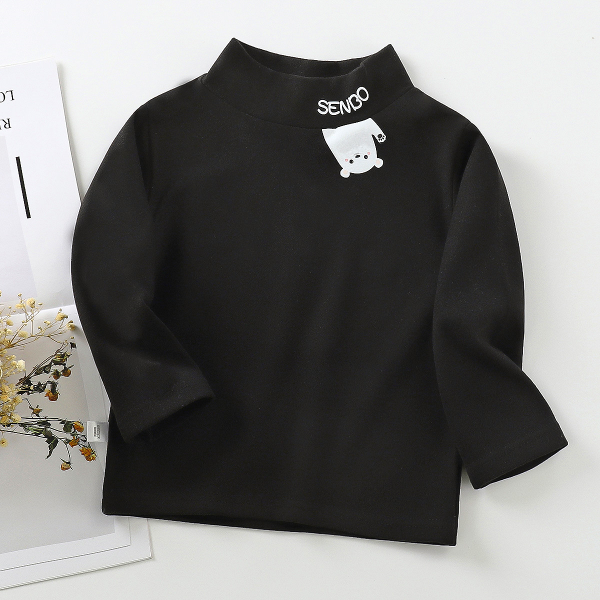 Derong Kidsren's Bottoming Shirt Spring & Fall New Long-Sleeved Cartoon Top Mid-Collar Medium and Large Boys and Girls Warm Autumn Clothing