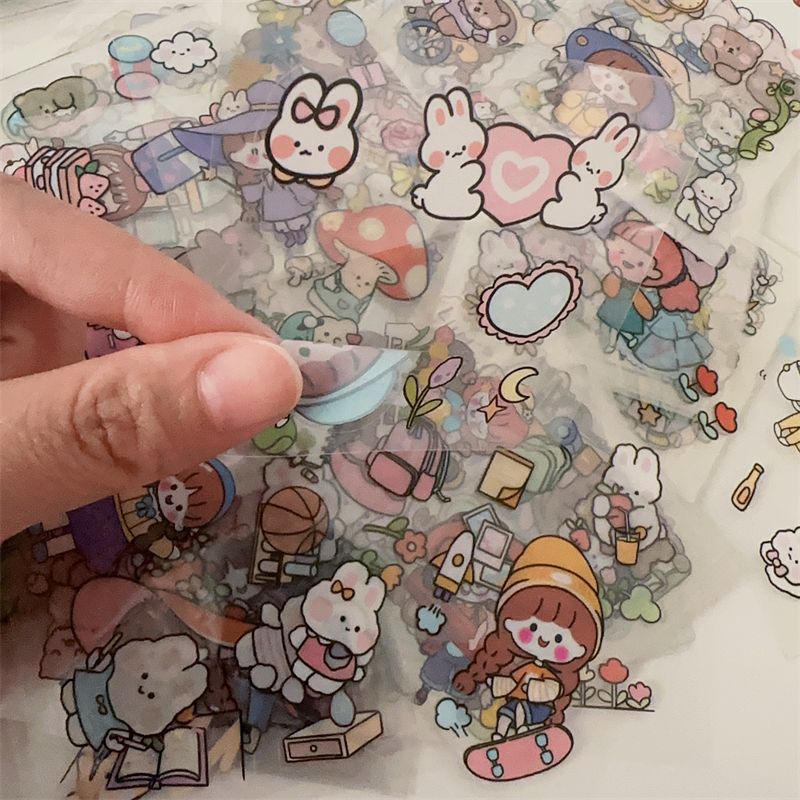 100 Non-repeating Handbook Stickers, Cute Girl Cartoon Cute Decorative Waterproof Notebook Material Paper Stickers