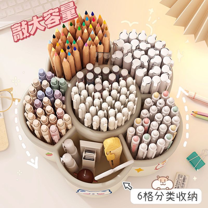 Multifunctional Rotating Pen Holder with Large Capacity, Ins-Style Office Round Stationery Holder, Slanted Pen Storage for Students, Children, and Men