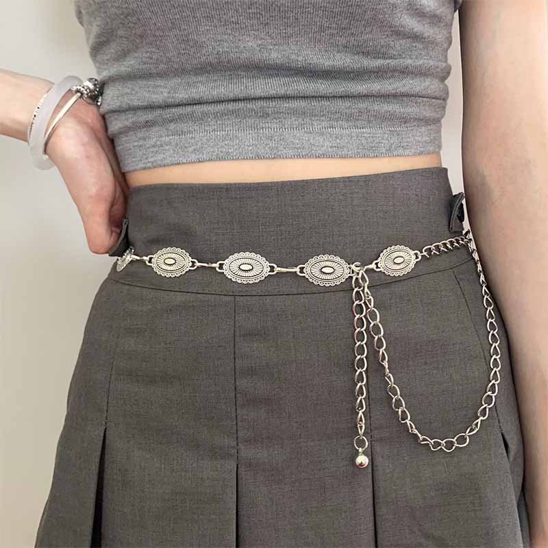 Accessories Retro Silver Wave Dress Design Waist Chain Style Simia with High-End Belt Summer Metal