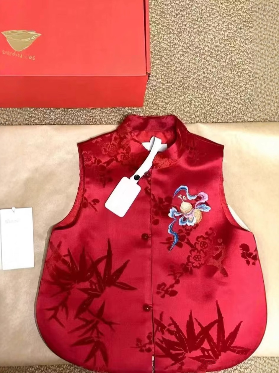 Small Fat Goose with Flat for Imitation Zhang Velvet Children's Vest Fulu Spring and Autumn Chinese Style Vest Ma Ji New Year's War Gown Thin