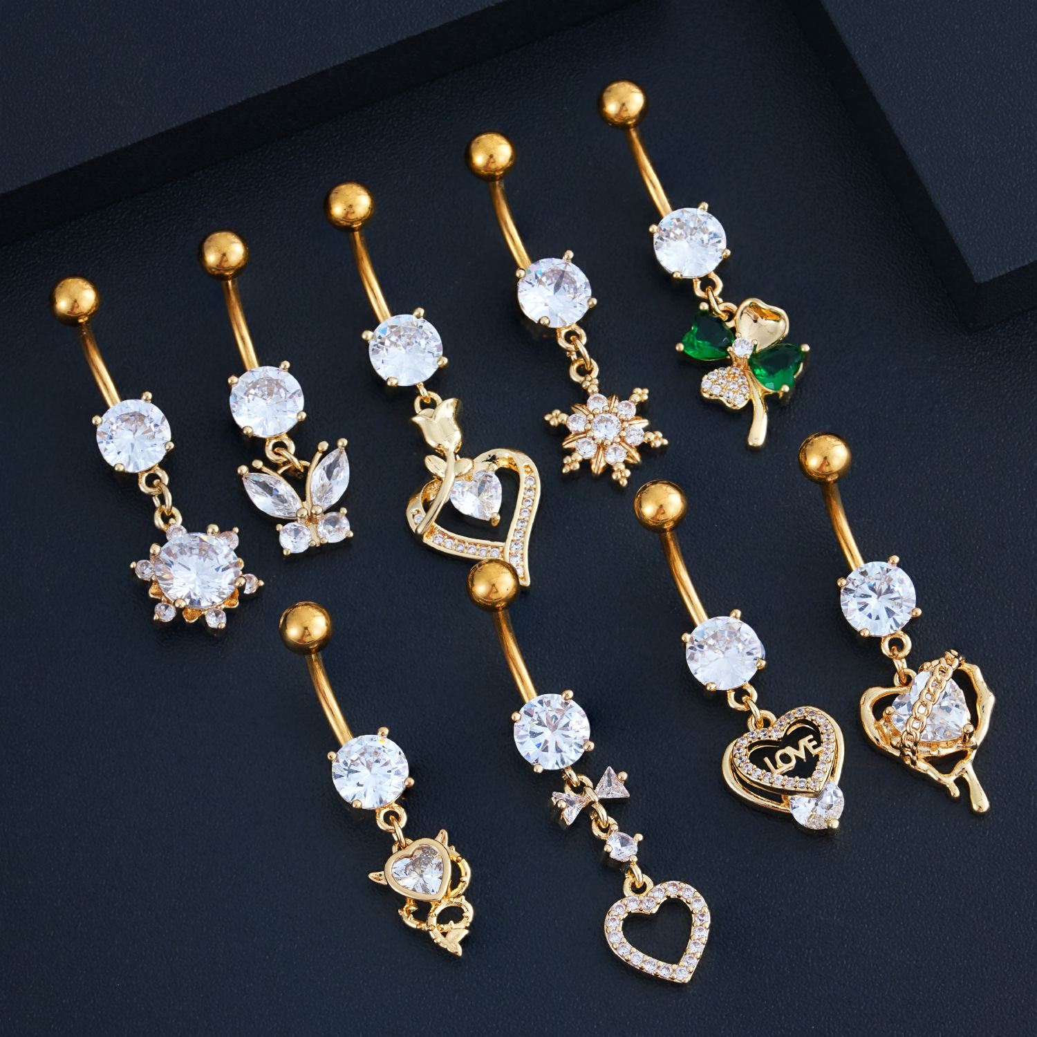 Amazon Cross-Border Navel Ring Butterfly Shiny Zircon Pendant Navel Nail European and American Piercing Jewelry Ready Stock Wholesale
