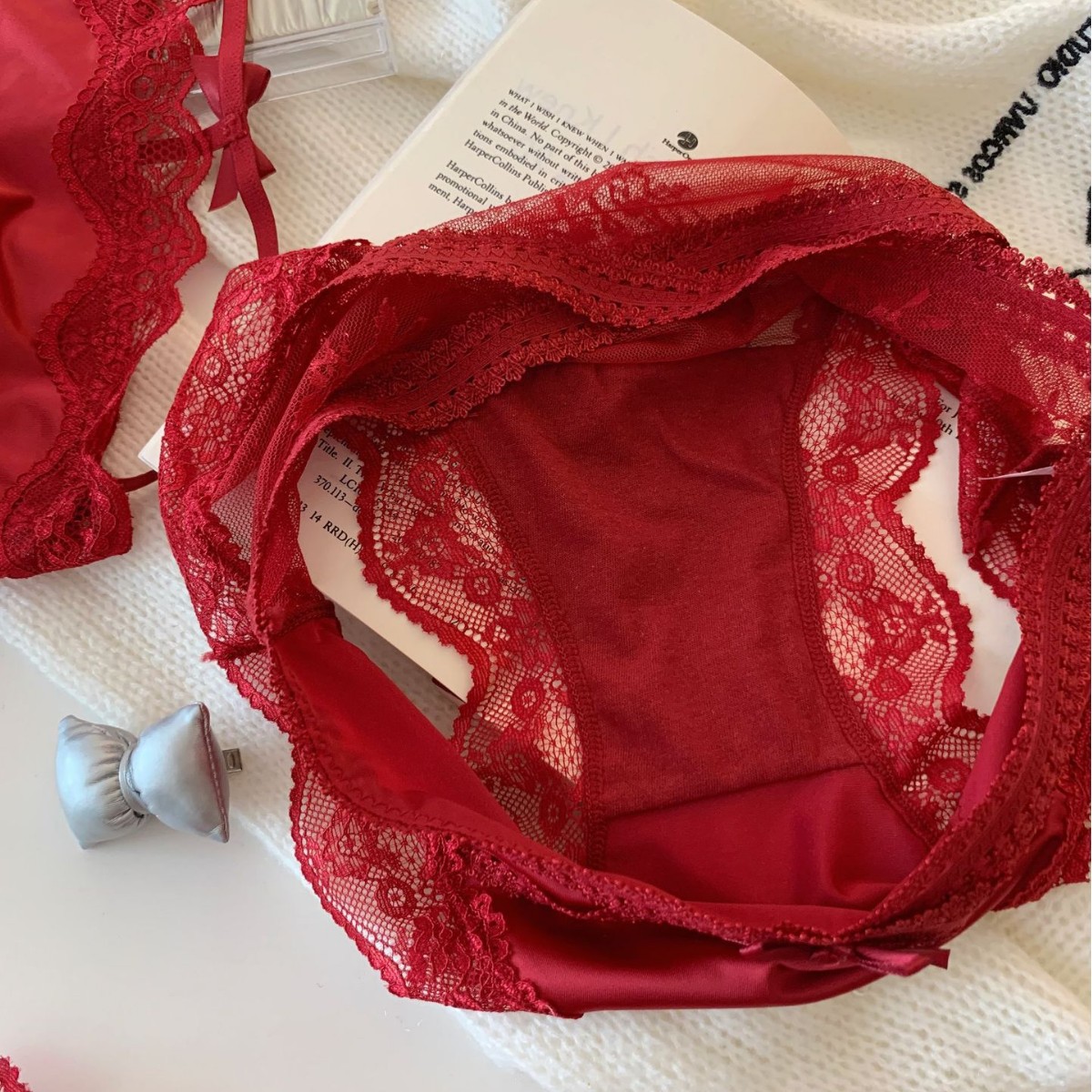 Red Silk Fantasy~Sexy Year of the Snake Satin Lace Panties Women's Low Waist Pure Desire Zodiac Year Red Wedding Briefs