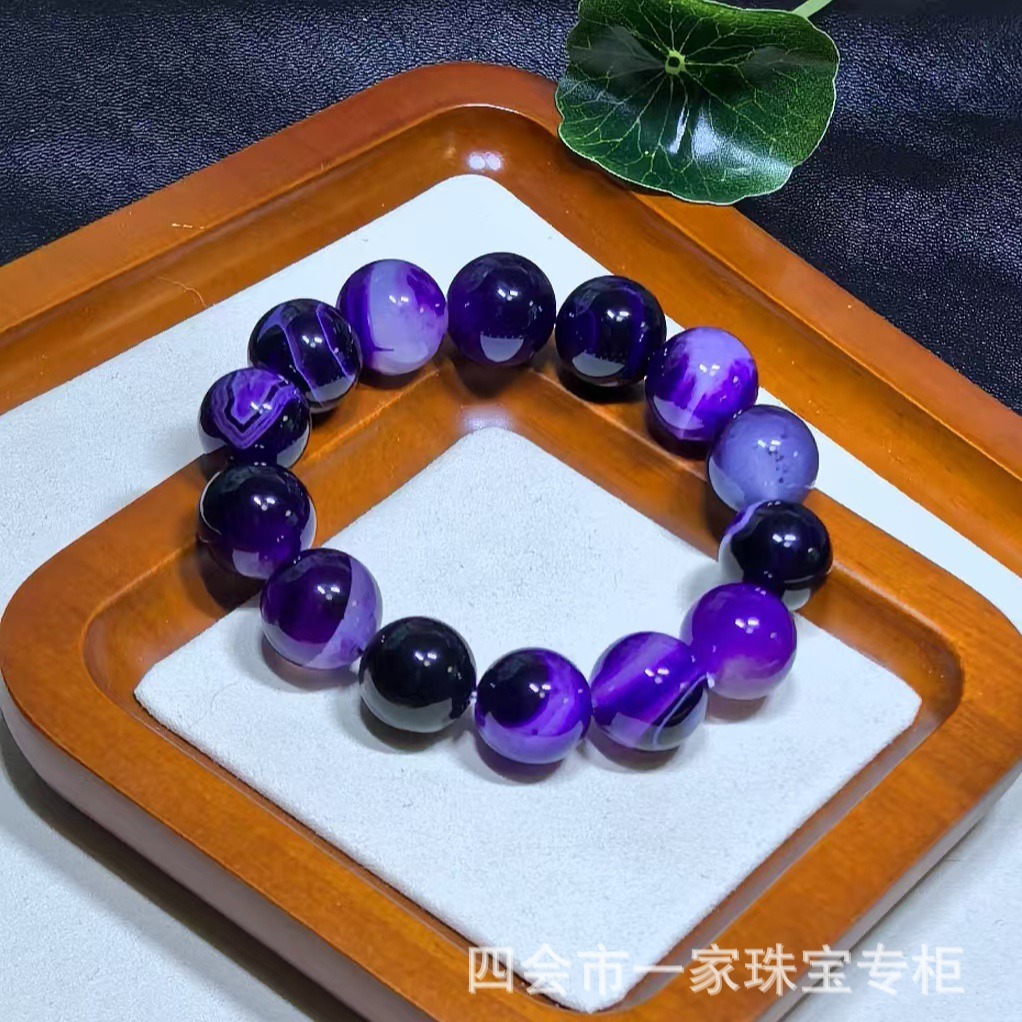 Natural Agate Bracelet, Striped Agate, Silk-Wrapped Agate, Purple Striped Live Streaming Supply Wholesale Agate Bracelet