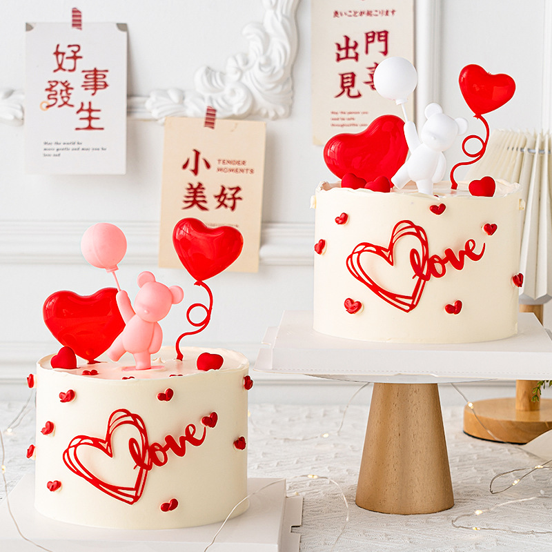 Plastic love decoration suit cake baking decoration cute couple Valentine's Day party wedding pastry red/pink