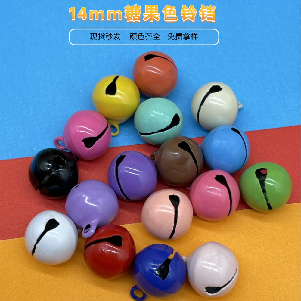 14mm candy color paint word Bell Christmas decoration keychain accessories diy metal color pet jewelry