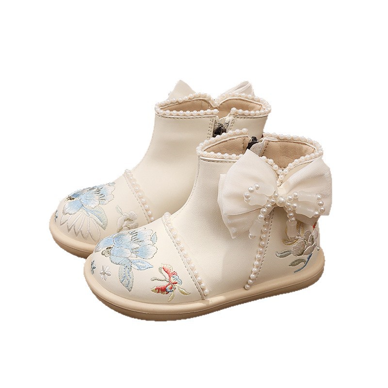 Girls' Boots 2025 New Spring and Autumn Popular Children's Martin Boots, Chanel Style Autumn and Winter Girls' Chinese Style Short Boots Hanfu