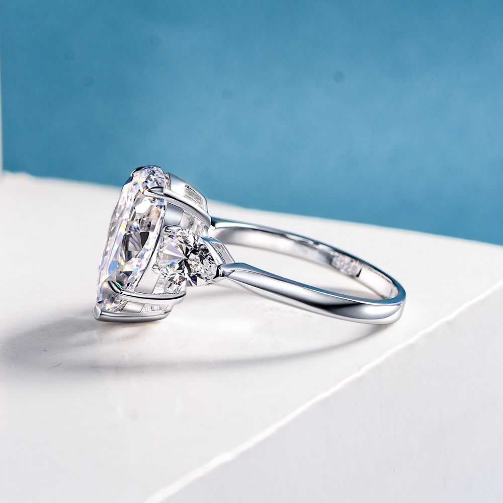 Shipei Jewelry S925 Silver European and American Water Drop 10*14 High Carbon Diamond 6 Carat Casual Personalized Ring Women's Diamond Ring Large