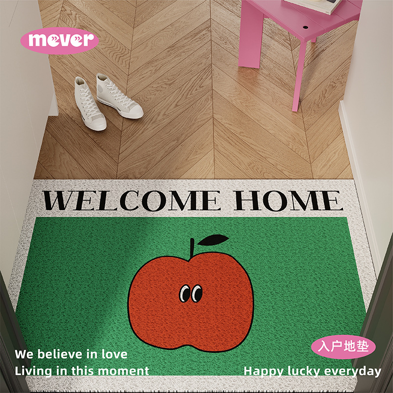 New Year's Red Apple Entrance Floor Mat Wire Ring Non-Slip Foot Mat Blanket Entrance Door Mat Entrance Door Can Be Cut Outside the Door