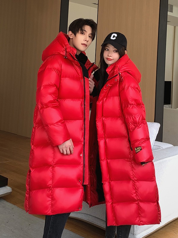 Thickened 2024 Northeast Travel Black Gold New Long Over-the-knee Down Jacket for Couple Men and Women