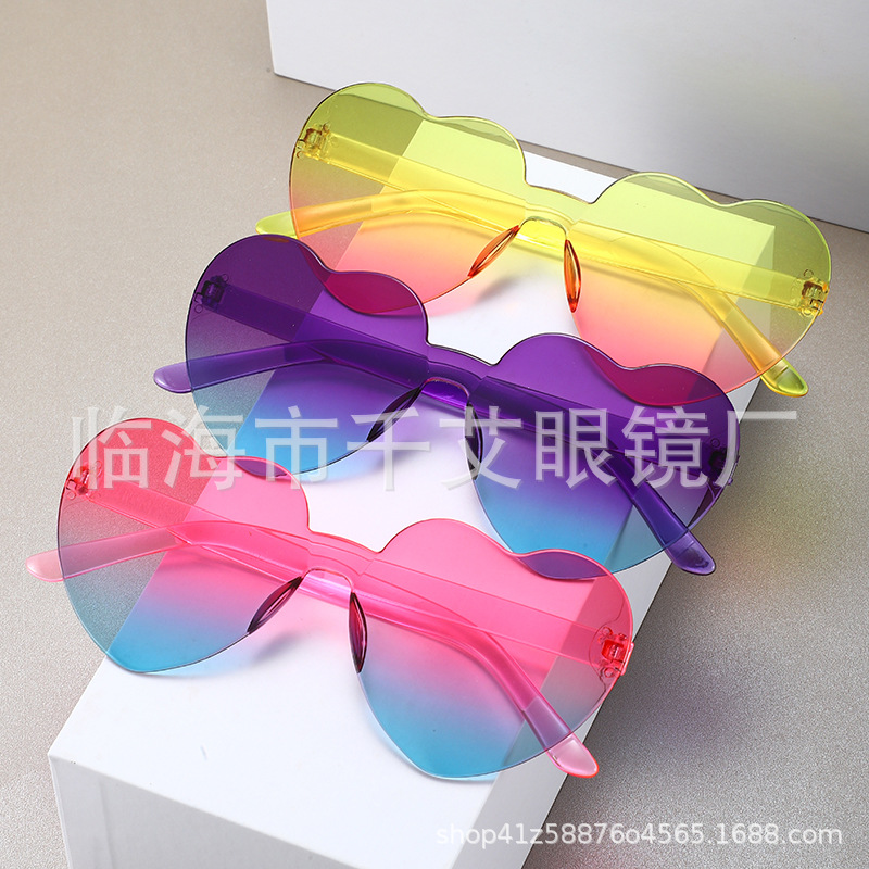 сердечные очки, безободковые очки в форме сердца, очки ярких цветов