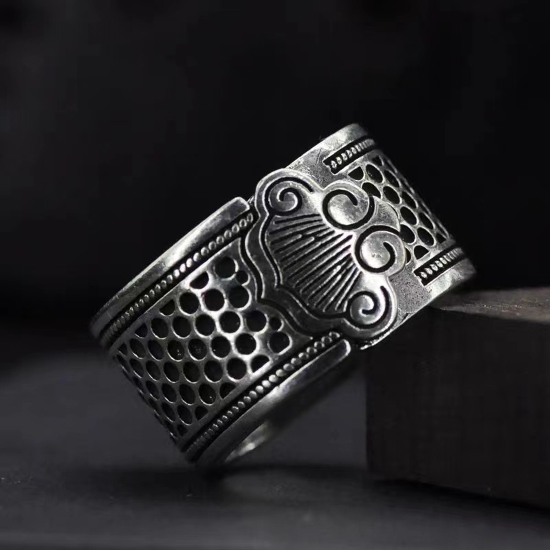 Thai Silver open retro Xiangyun ring men's fashion ring men's single ring Lucky Lucky thimble ring ethnic