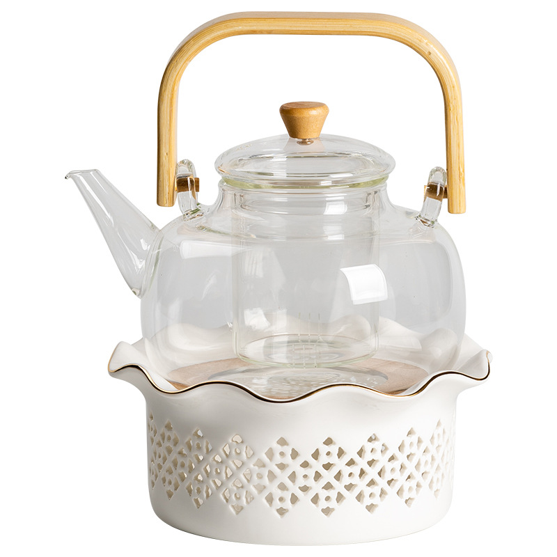 Ceramic Lace Warm Tea Oven Candle Boiling Tea Oven Flower Teapot Heating Heat Preservation Oven Teapot Nordic Base Warm Tea Ware