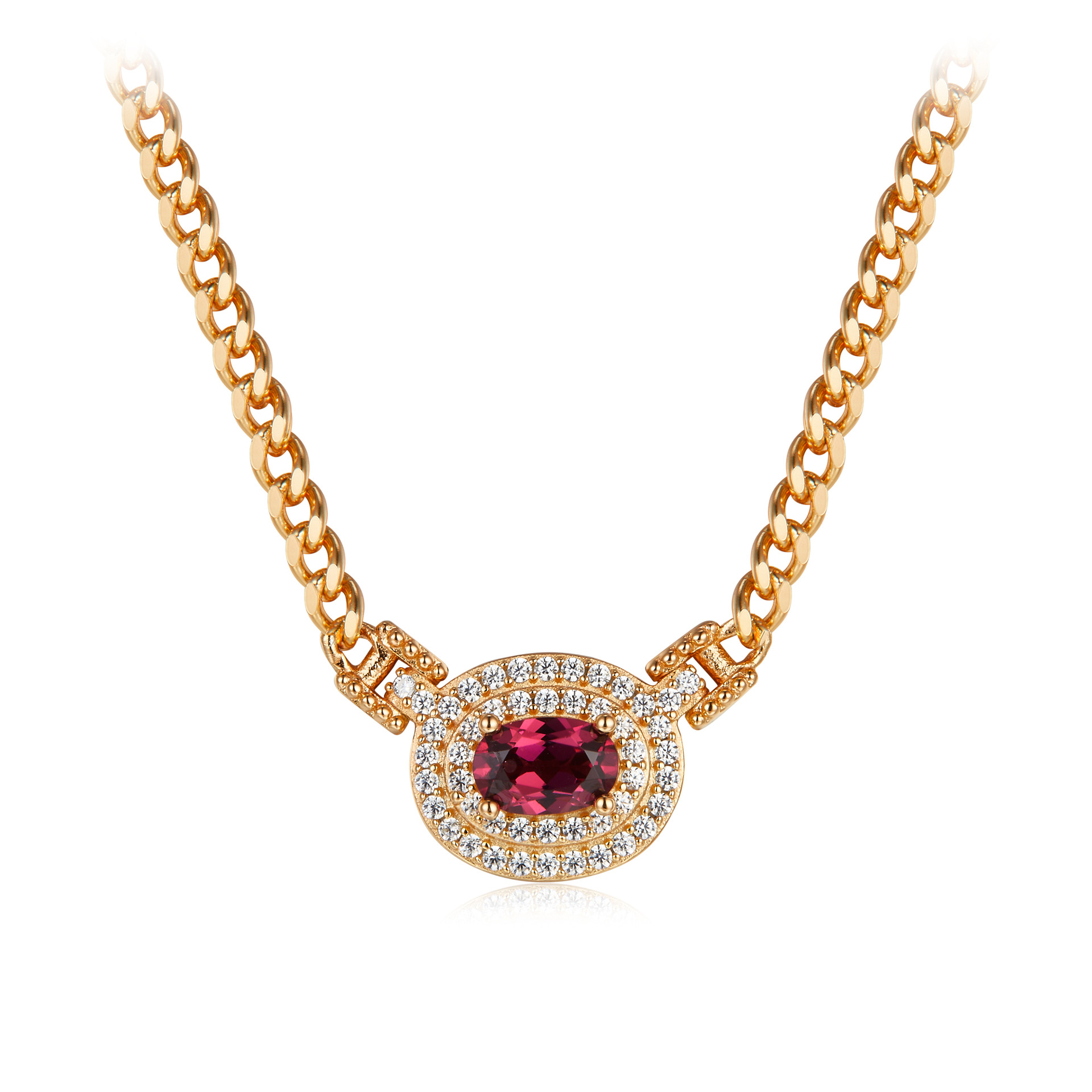 925 silver fashion design sense magnesium aluminum garnet necklace clavicle chain champagne gold tone high fashion sense