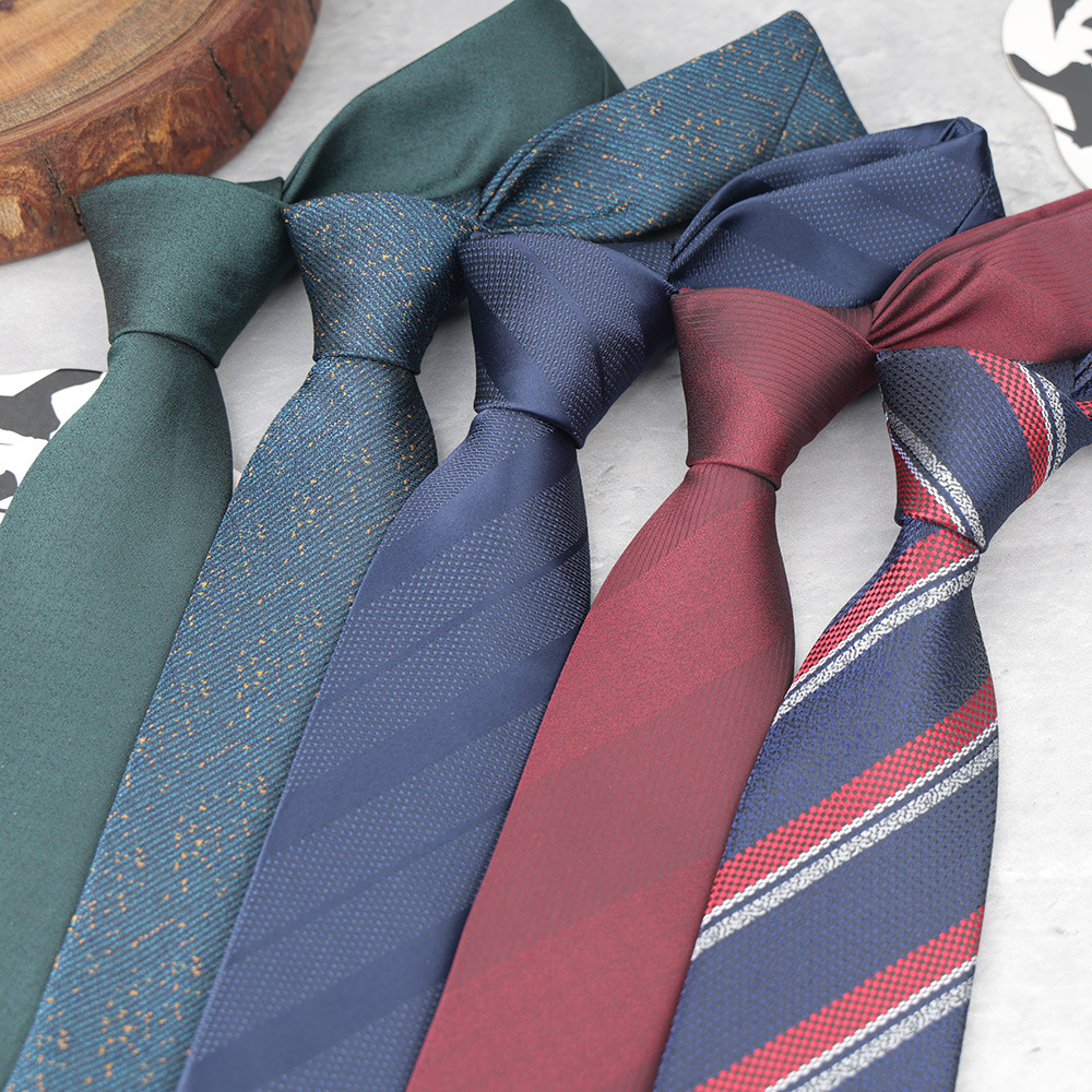 New Korean Fashion Diagonal Striped Men's Tie Polyester Silk Yarn-Dyed Jacquard Hand-Tied 7cm Tie in Stock Wholesale