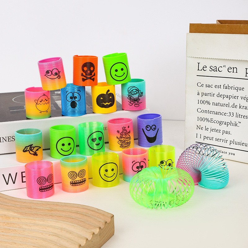 Children's Colorful Spring Ring Mini Smiley Rainbow Ring Colorful Ring Stall Prizes Toys Cross-border Supply