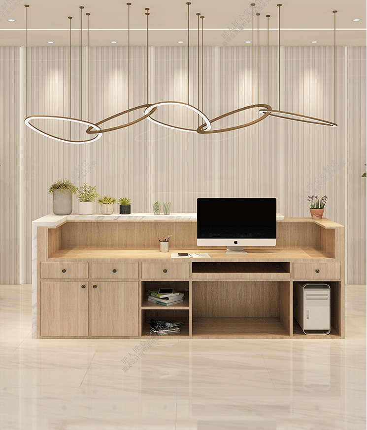 Cashier Bar Accessible Luxury Beauty Salon Nail Shop Company Modern Simple Solid Wood Office Front Desk Cabinet Reception Desk