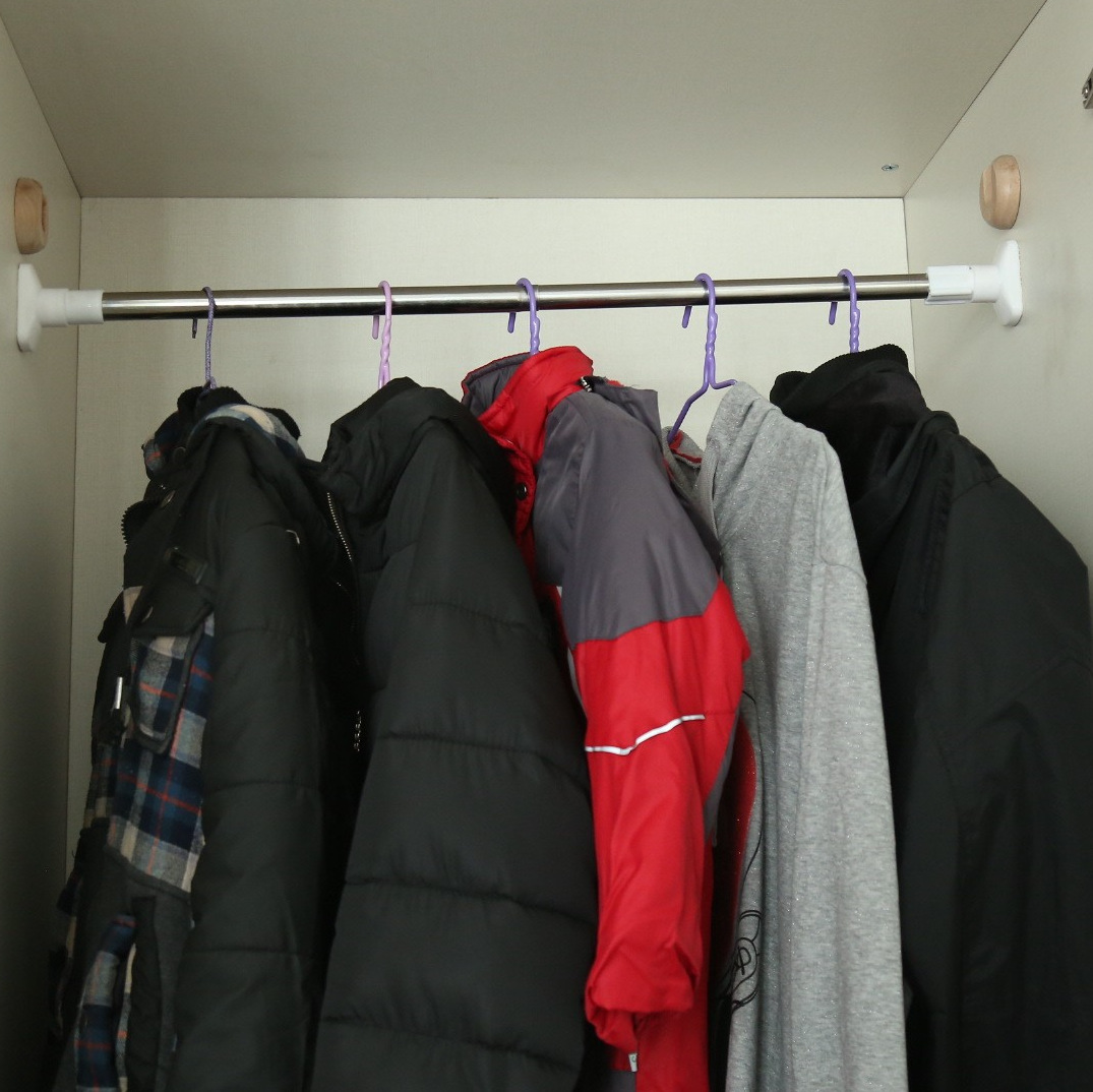 Stainless Steel Hole-free Telescopic Rod Curtain Rod Clothes Rod Bathroom Shower Curtain Rod Bathroom Bedroom Strut Door Curtain Rod