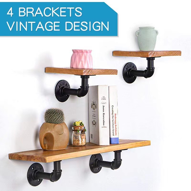 Floating wall industrial pipe shelf bracket industrial wind wall-mounted iron pipe floating rack decorative iron pipe bracket